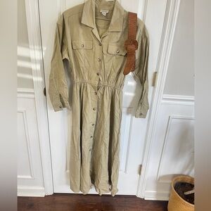 Vintage Impromptu Khaki Shirt Dress Size 12 Tall  w Matching Belt  100% Cotton
